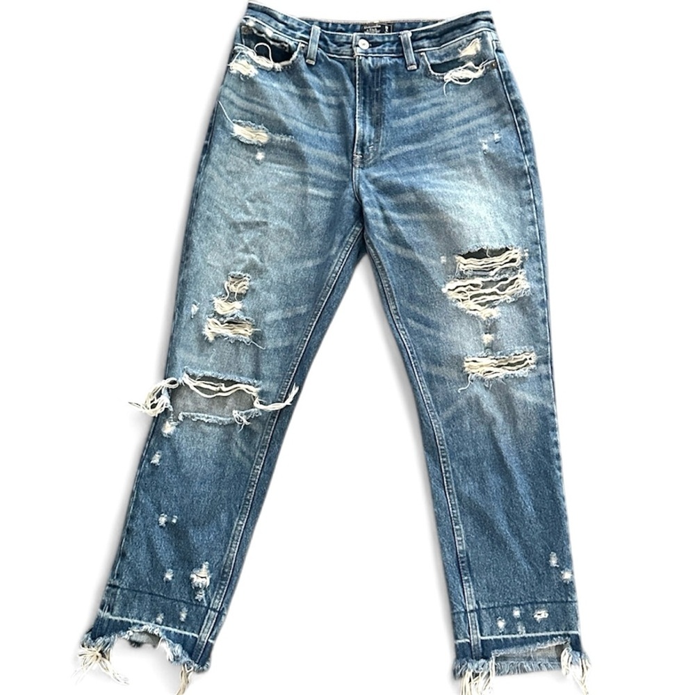 Abercrombie & Fitch ANNIE HIGH RISE Girlfriend Distressed Blue Jeans sz 28 6R